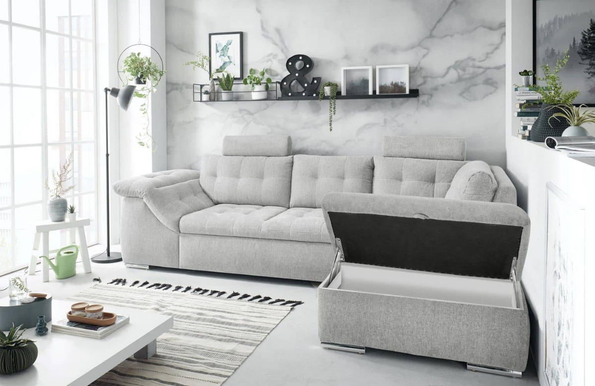 ECKSOFA mit Schlaffunktion und Bettkasten - Chromfarben/Anthrazit, Holzwerkstoff/Kunststoff (193/283cm) - ed exciting design