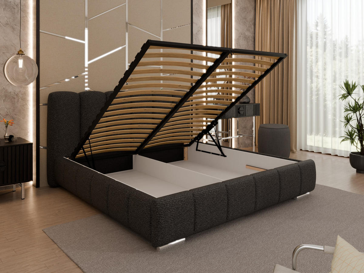 POLSTERBETT ZAIRA 180 x 200 cm mit Bettkasten und Lattenrost, 7-Zonen-Taschenfederkernmatratze CIRA (24 cm) – Hellbeige - Beige, Holz (160/200cm) - Panda Möbel