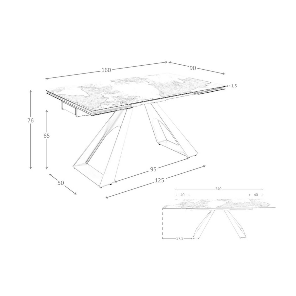 ESSTISCH Rechteckiger ausziehbarer Esstisch aus Porzellanmarmor und taupefarbenem Stahl 160/90/76 cm - Goldfarben/Weiß, Stein (90/160/76cm) - ANGEL CERDA