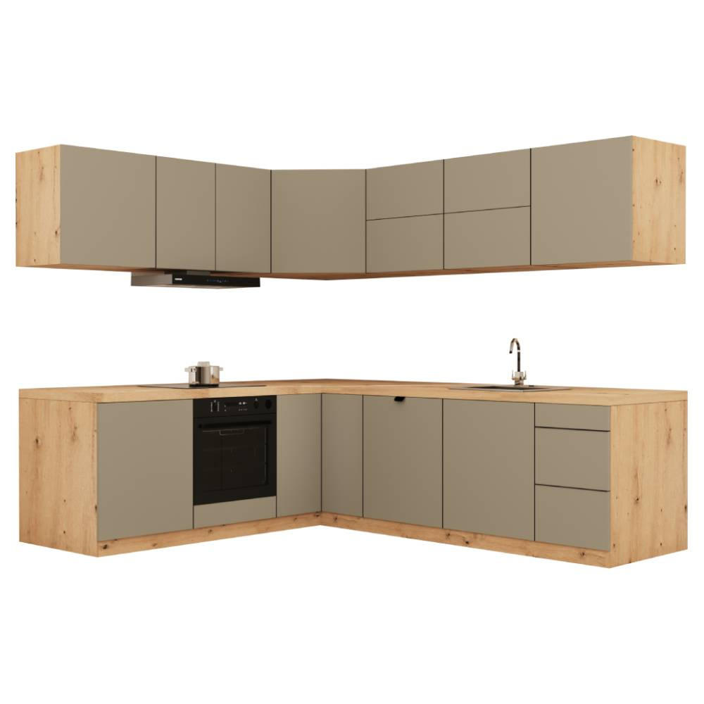 WINKELKÜCHE 240 cm x 200cm- Langen KL25-M240 - in Beige/Matt - Beige, Holz (440/212/52cm)
