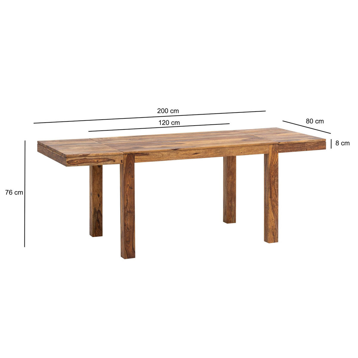 ESSZIMMERTISCH – Massivholz Braun 120–200 cm rechteckig verlängerbar - Sheeshamfarben/Braun, Holz (80/120/76cm) - KADIMA DESIGN