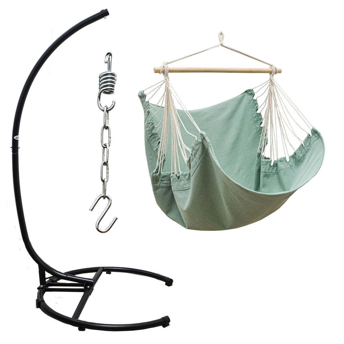 XL-HÄNGESESSEL inkl. Gestell bis 150kg, 210cm, Aqua - Schwarz, Metall (110/210/125cm) - Amanka