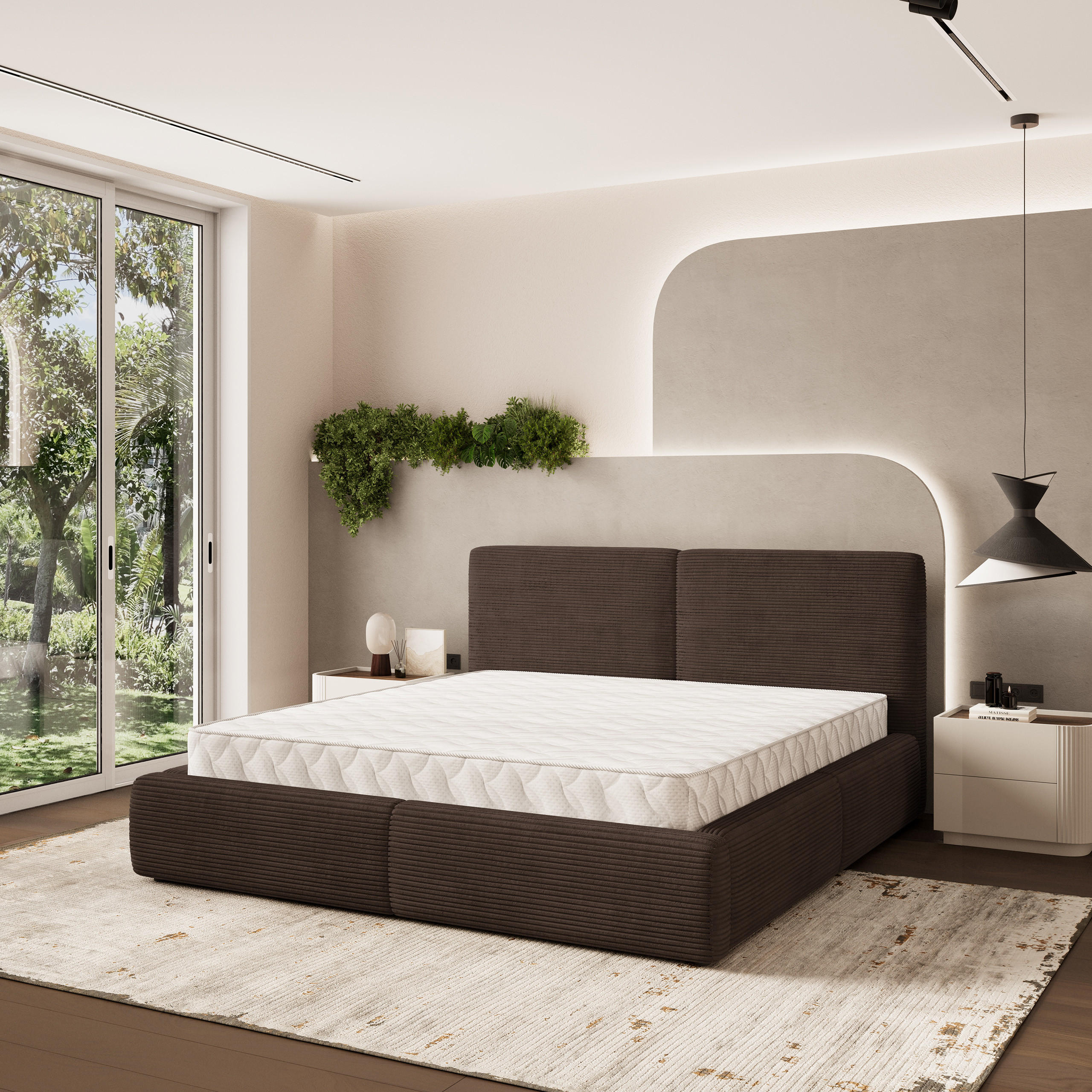 POLSTERBETT FELURO 160x200 cm mit Bettkästen - Braun - Braun, Holz (160/200cm) - MASSENO