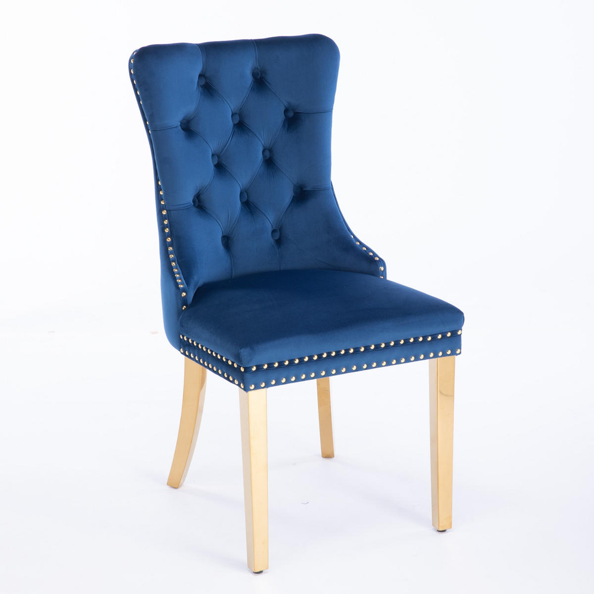 ESSZIMMERSTUHL 2er-Set aus Samt mit Nagelkopfbesatz, Blau - Blau, Textil (65/95/50cm)