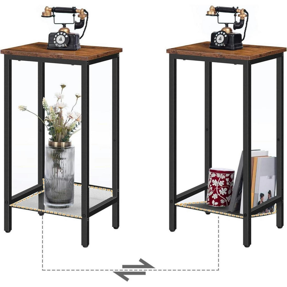 BEISTELLTISCH mit Netzablage 38 x 28 x 73,5 cm Industrie-Design Dunkelbraun - Multicolor, Metall (28/38/73.5cm)