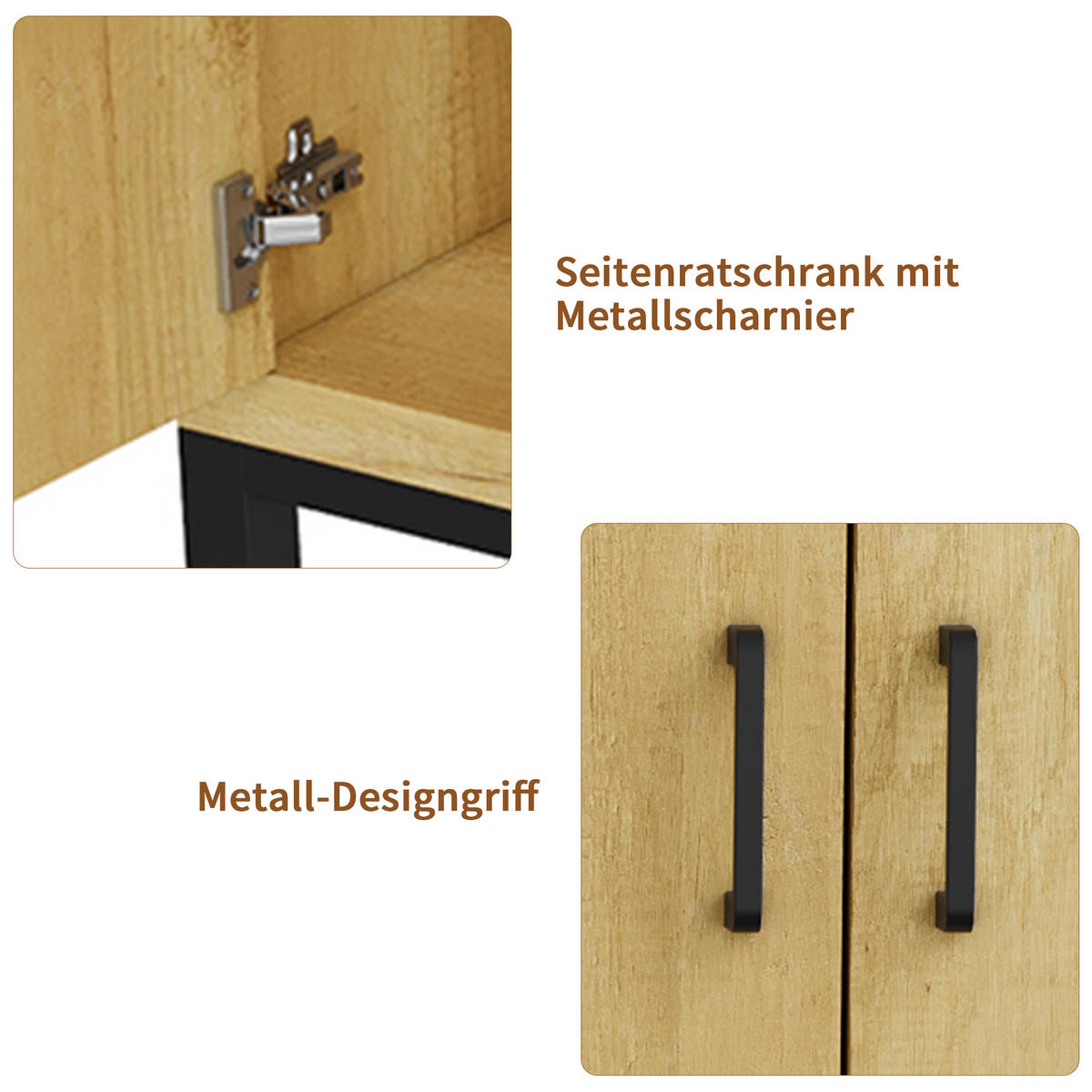 SIDEBOARD 160x35x80 cm Holzoptik 4 Türen Metallfüße - Naturfarben, Holz (160/80/35cm) - LEBENLANG