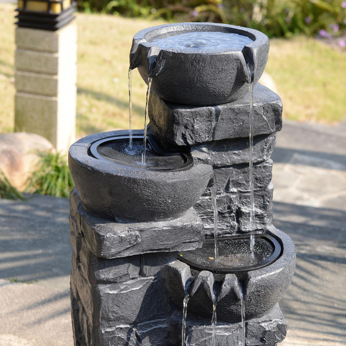 GARTENBRUNNEN 3-stufig dunkelgrau - Grau, Kunststoff (42/40/83cm) - Teamson Home