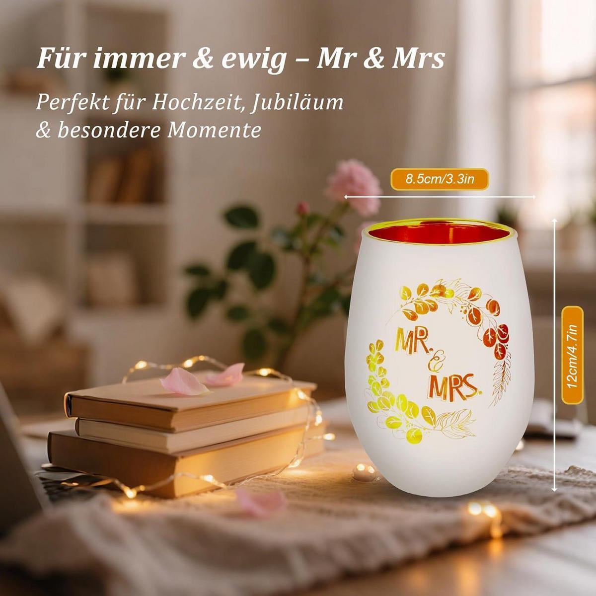 WINDLICHT mit Gravur „Mr & Mrs“ Glas weiß - Weiß, Keramik (1cm)