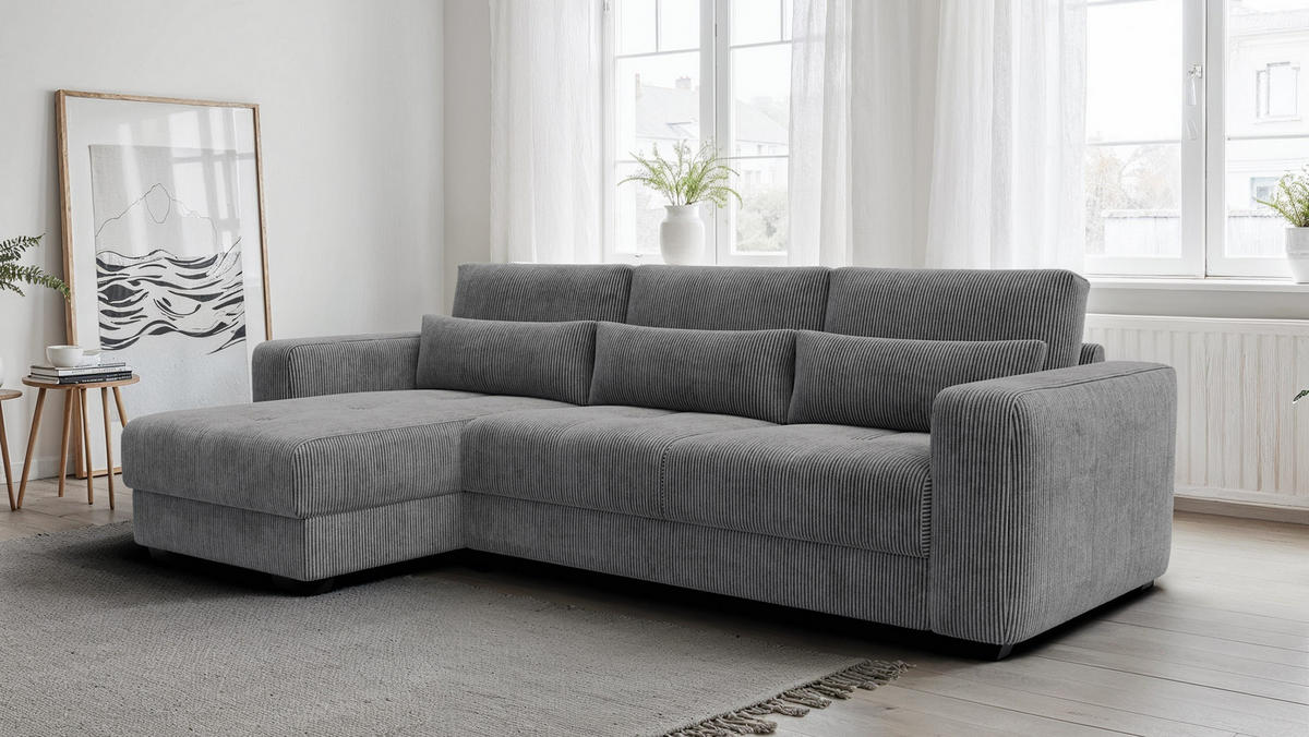 ECKSOFA OLI 4-Sitzer links, dunkelgrau - Dunkelgrau, Holz/Textil (295/172cm) - Courtois Laville