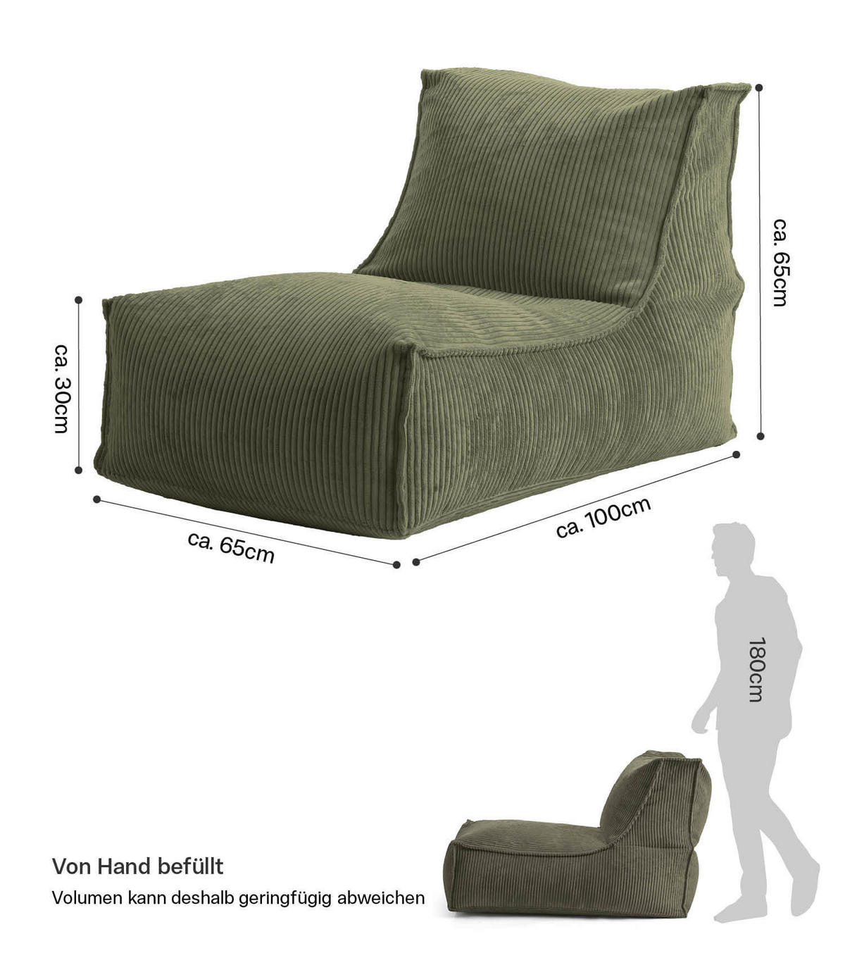 SITZSACK Cord Der Gelassene - Grün, Textil (100/65/65cm) - Mokebo