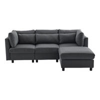 MODULSOFA Ecksofa L-Form mit Hocker Modern Grau 3-Sitzer - Grau, Holz (76/76cm) - FLIEKS
