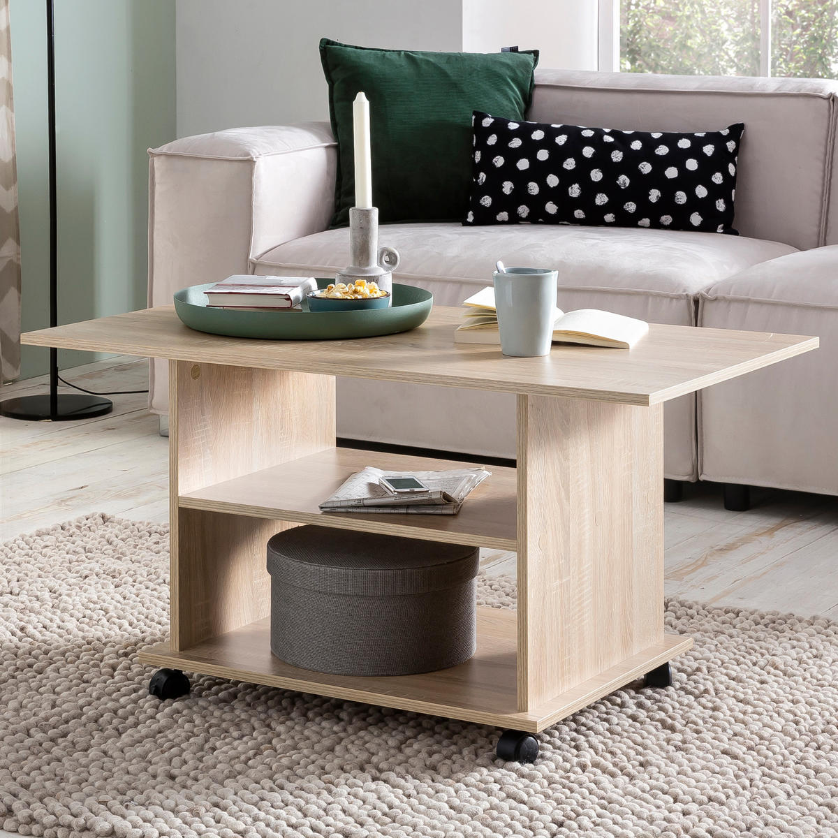 COUCHTISCH eckig BUTES Wohnzimmertisch - Sonoma Eiche, Holzwerkstoff (95/54.5/51cm) - tinkaro