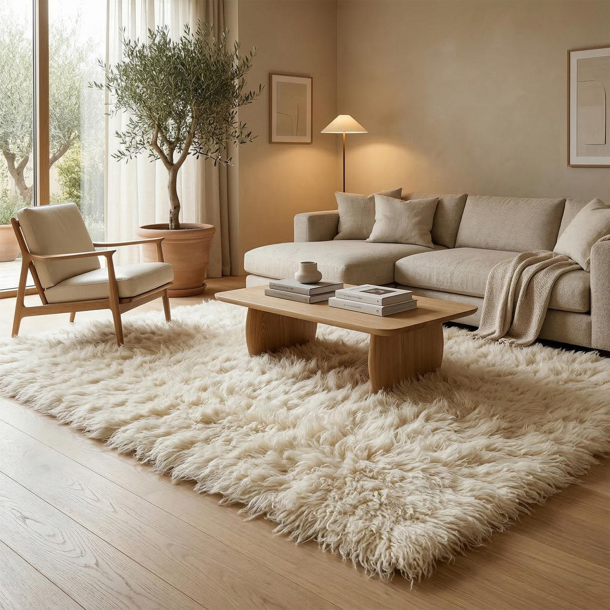 NATUR TEPPICH FLOKATI SUPREME - Creme, Textil (120/180cm) - Pergamon