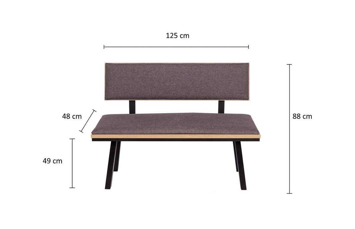 SITZBANK Die Elegante - Schwarz/Grau, Holz/Textil (48/88/125cm) - Kundler Home