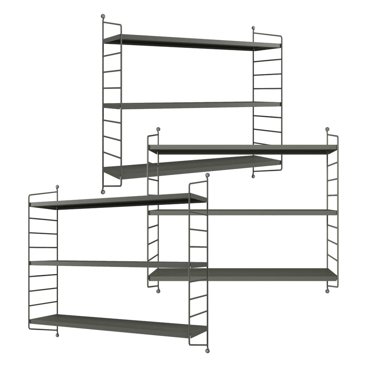 SADA NÁSTĚNNÝCH POLIČEK 3 KS Strängnäs - antracitová, kov (60/50/15cm) - [en.casa]