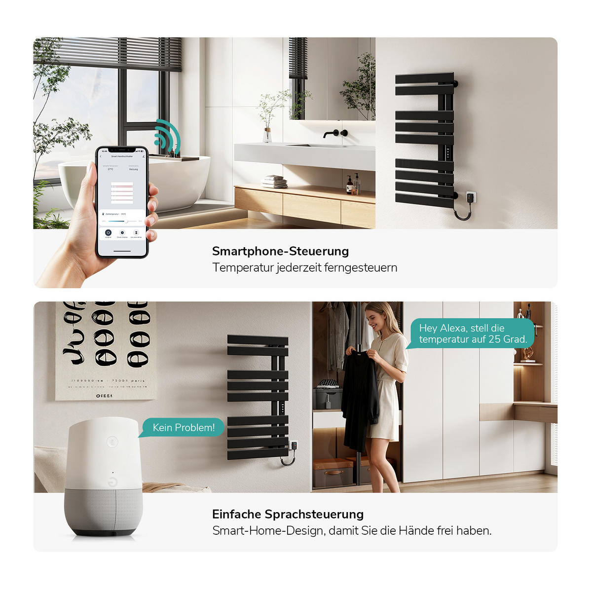 RADIJATOR Električni WiFi termostat Crni desni priključak 100/50 cm - crna, metal (50/100/11cm) - EMKE