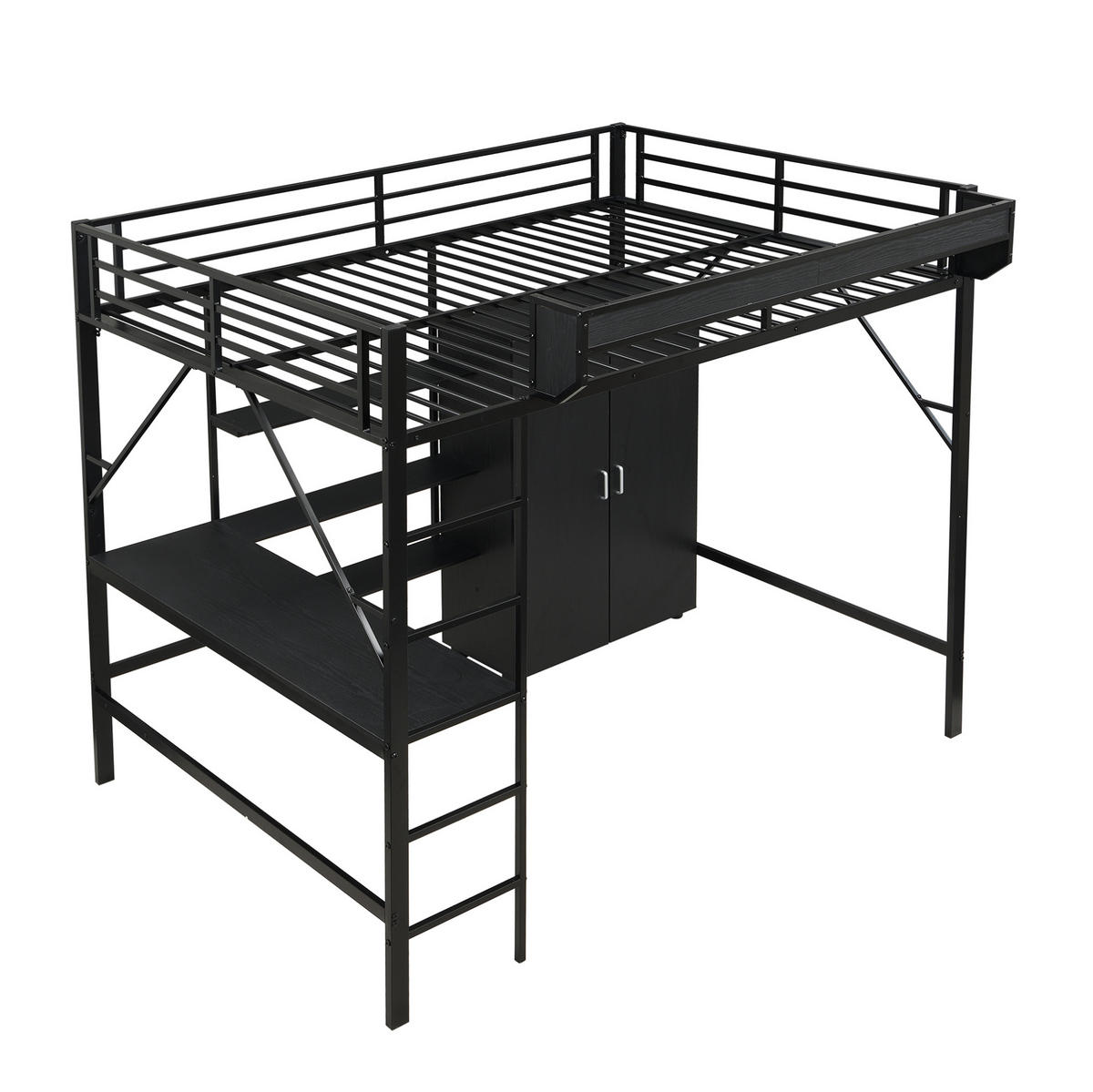 HOCHBETT 140/200 cm aus Metall und MDF mit Schreibtisch und Kleiderschrank Schwarz - Schwarz, Holzwerkstoff (140/200cm) - Modenvie