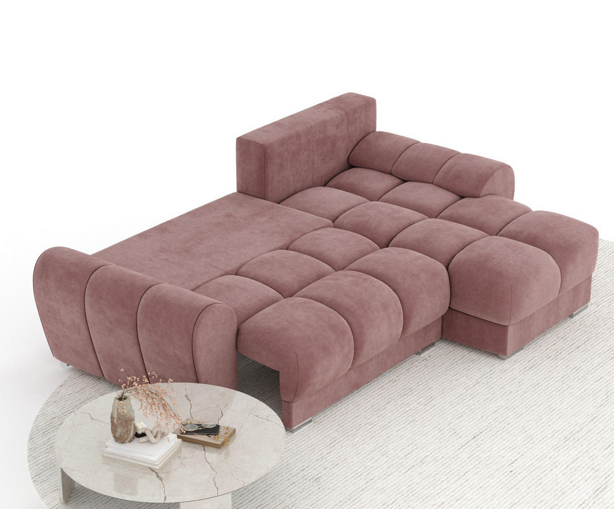 ECKSOFA MIT SCHLAFFUNKTION Peebles Rosa Samtstoff - Chromfarben/Pink, Holz/Holzwerkstoff (256/175cm) - Maison de Reve