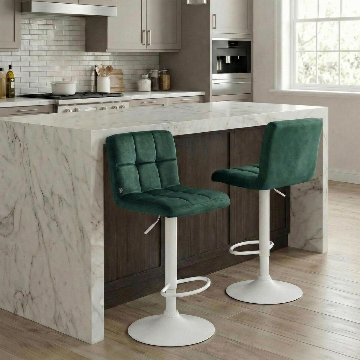 BARHOCKER Samt Grün - Weiß/Grün, Textil/Metall (46/94/47cm) - CLP