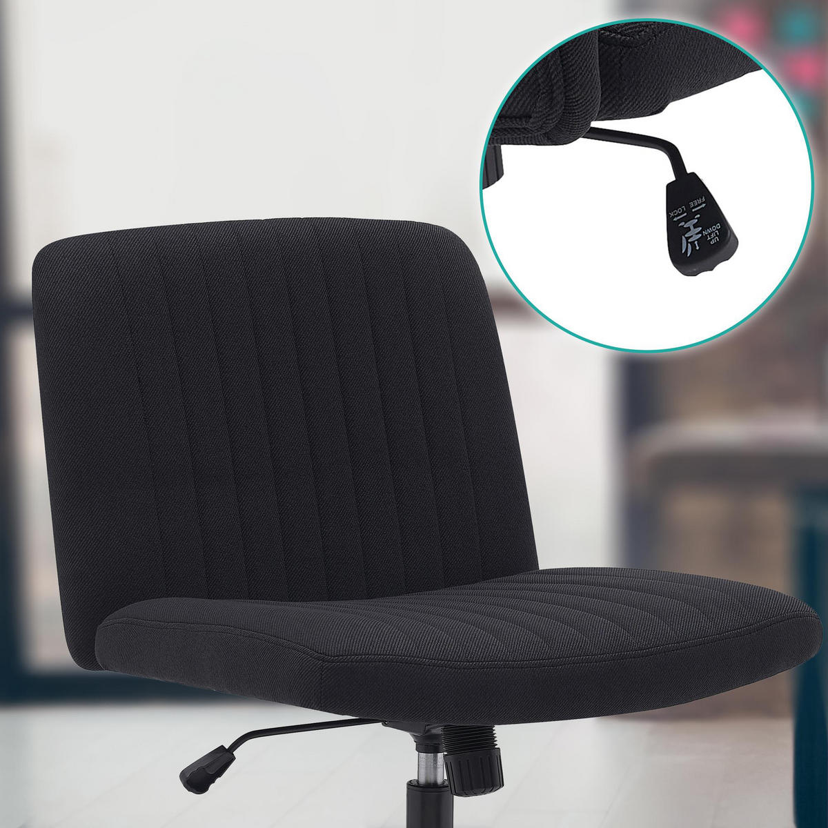 BÜROSTUHL Lynox Stoff schwarz - Schwarz, Metall (62/98/65cm) - TPFLiving