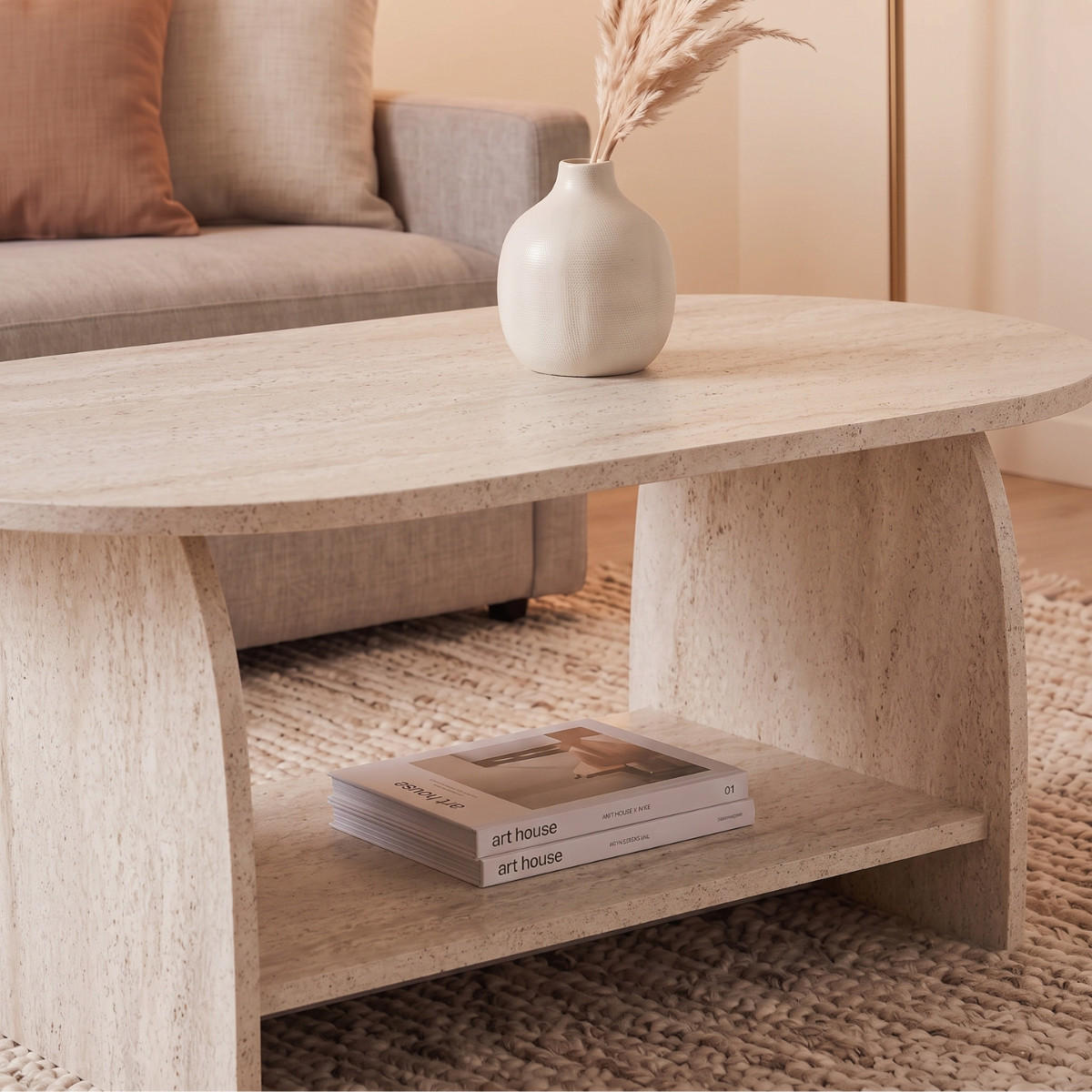 BEISTELLTISCH mit zwei Ablageflächen 60/40/110 cm - Beige, Holzwerkstoff (110/60/40cm) - Calicosy