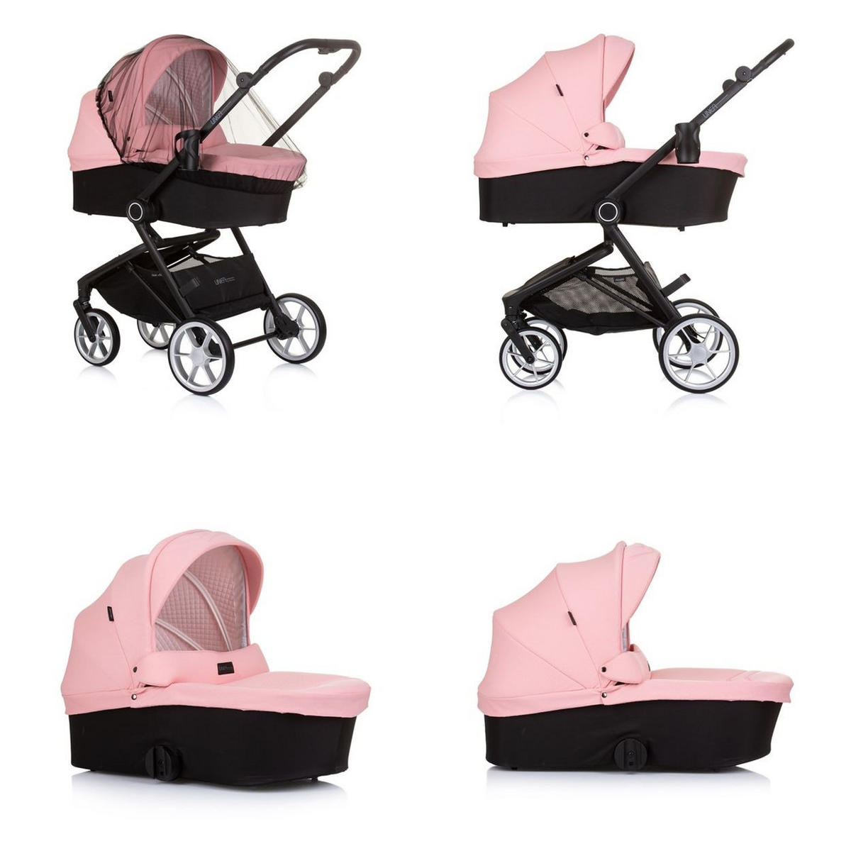 KOMBIKINDERWAGEN Linea 3 in 1 rosa Sportsitz, i-Size Babyschale, Babywanne - Rosa, Metall (98/58/116cm) - Chipolino