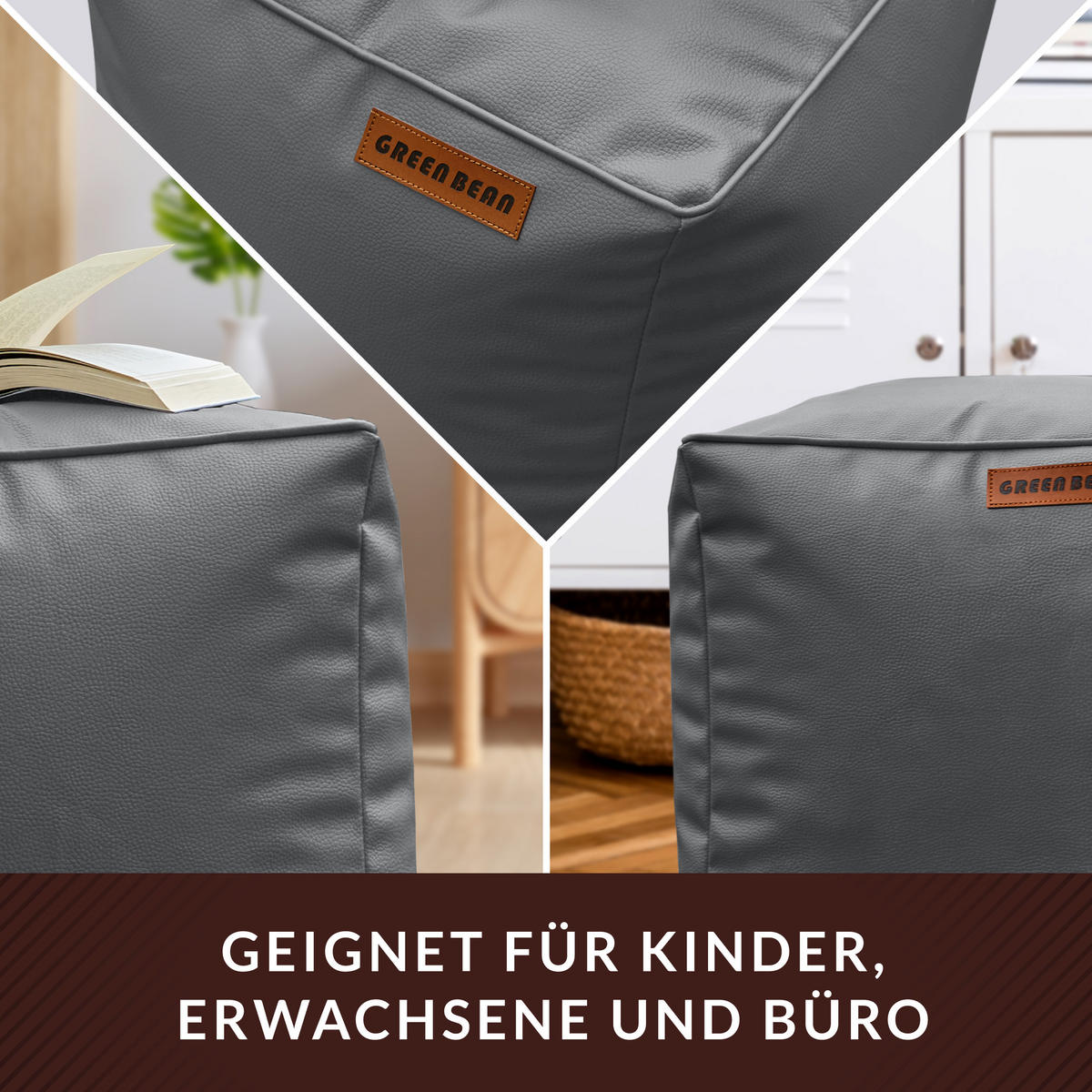 INDOOR HOCKER Cube eckig Kunstleder - Grau, Textil (40/40/40cm) - Green Bean
