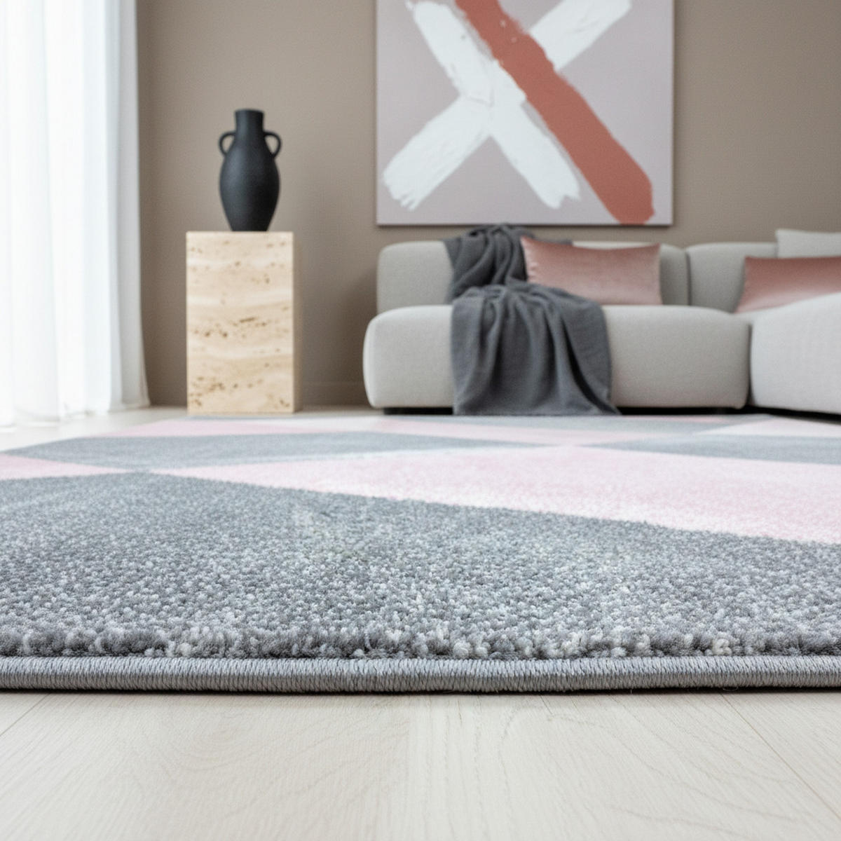 TEPPICH Kurzflor Geometrisch Polypropylen Wohnzimmer Pink Rechteckig 140x200 - Rosa, Textil (140/200cm) - KADIMA DESIGN