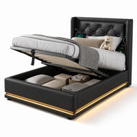 POLSTERBETT 90/200 cm in Schwarz mit Bettkasten, LED, USB und Type-C im Chesterfield-Design - Schwarz, Holzwerkstoff/Textil (90/200cm) - STILVORA