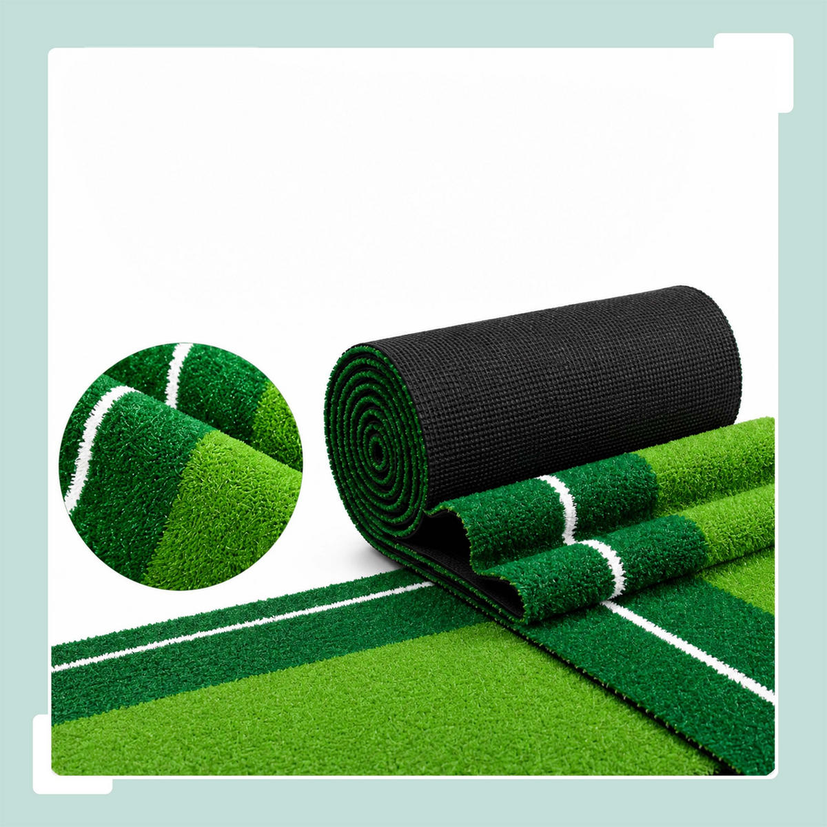 PUTTINGMATTE Natur Grün automatische Ballrückgabe 300 cm - Multicolor, Holz/Kunststoff (37.5/300cm) - Relaxdays