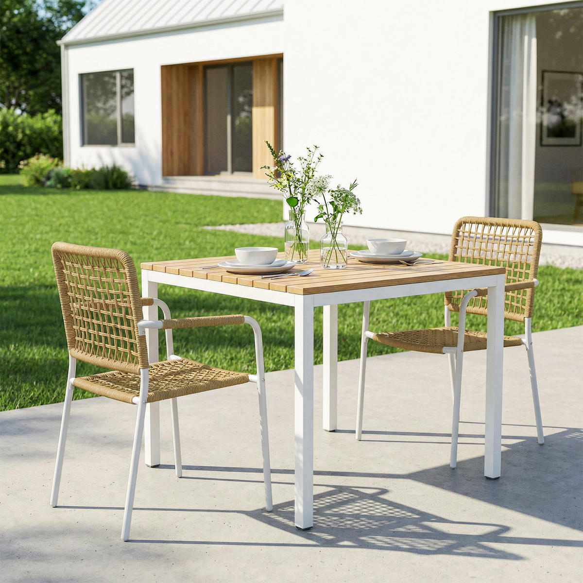 GARTENSTÜHLE 2er-Set DE-13348 geflochtene Harz-Optik & Armlehnen Gelb - Gelb, Metall (55/82/57cm) - ComfortXL