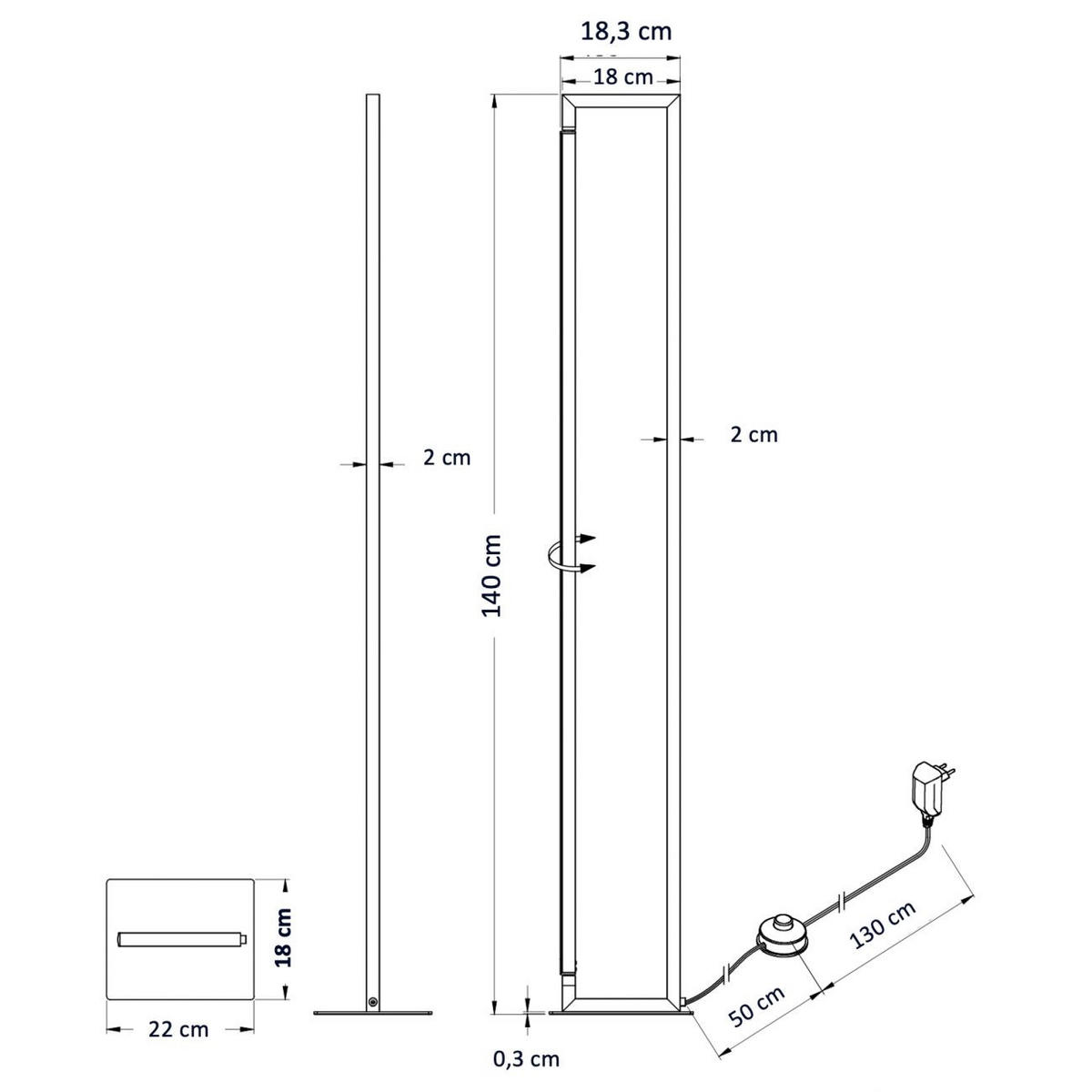 STEHLEUCHTE Laka, Weiß, 140cm, Dimmbar - Weiß, Metall (22/18/140cm) - KOSILUM