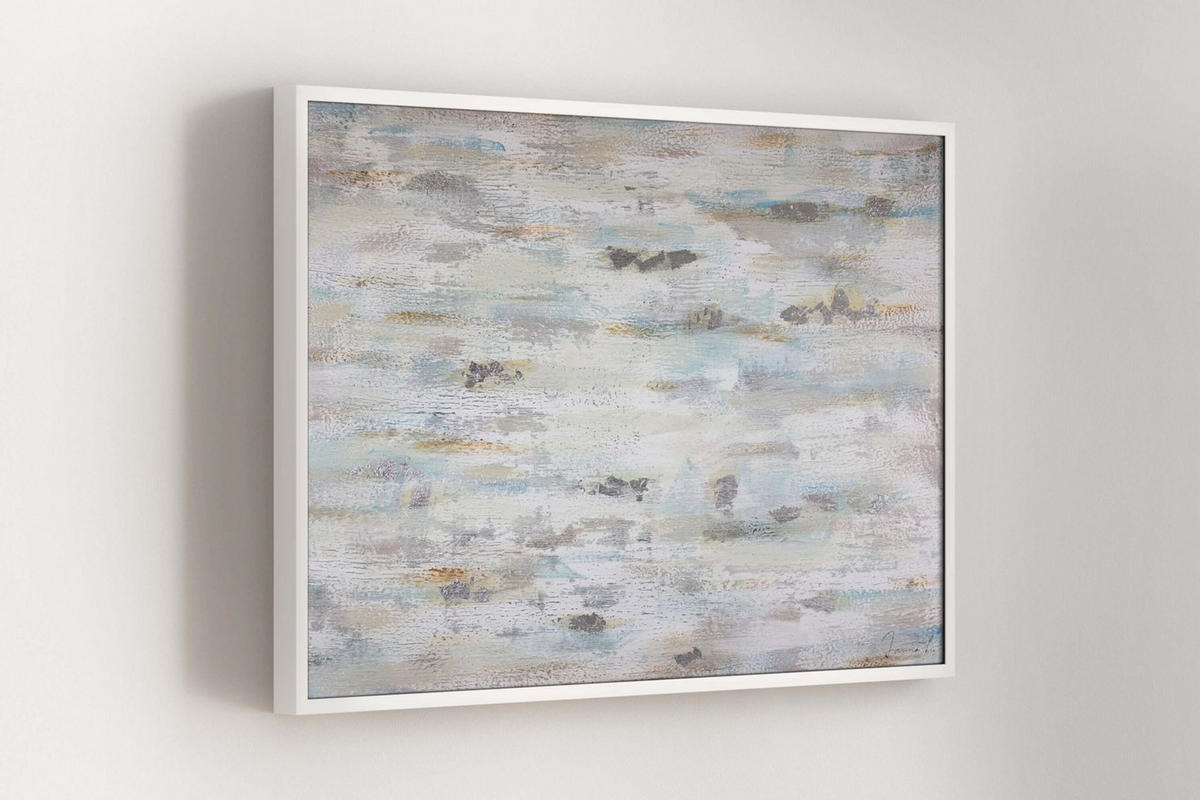 OLEJOMAĽBA 120/80 cm, More a pláž - sivá/strieborná, drevo/textil (120/80cm) - KUNSTLOFT