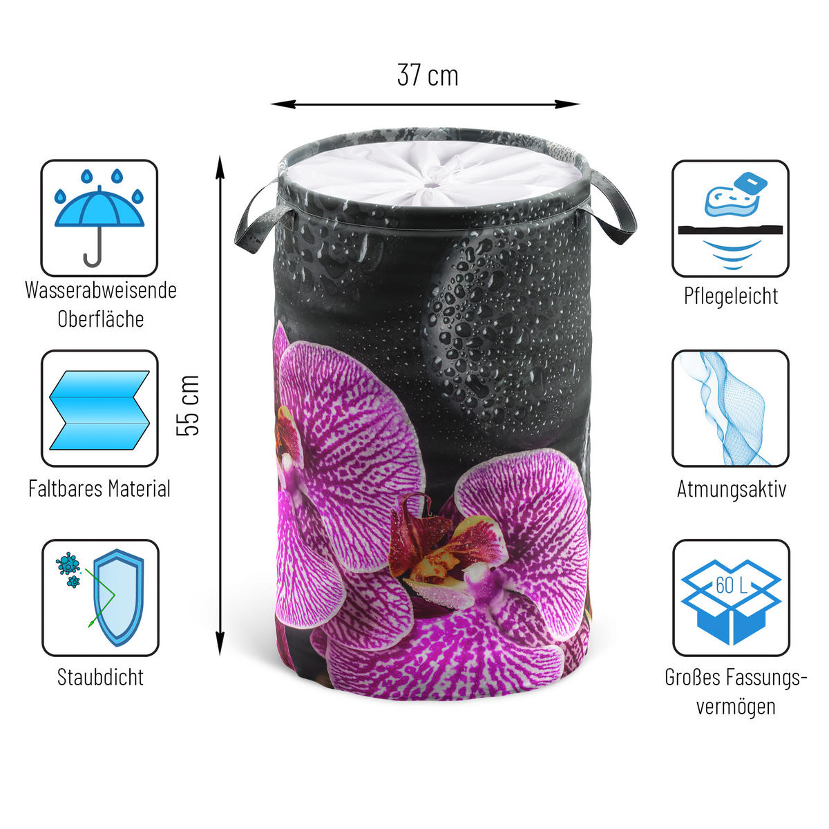 WÄSCHEKORB Madeira - Schwarz, Textil (37/55/55cm) - Sanilo