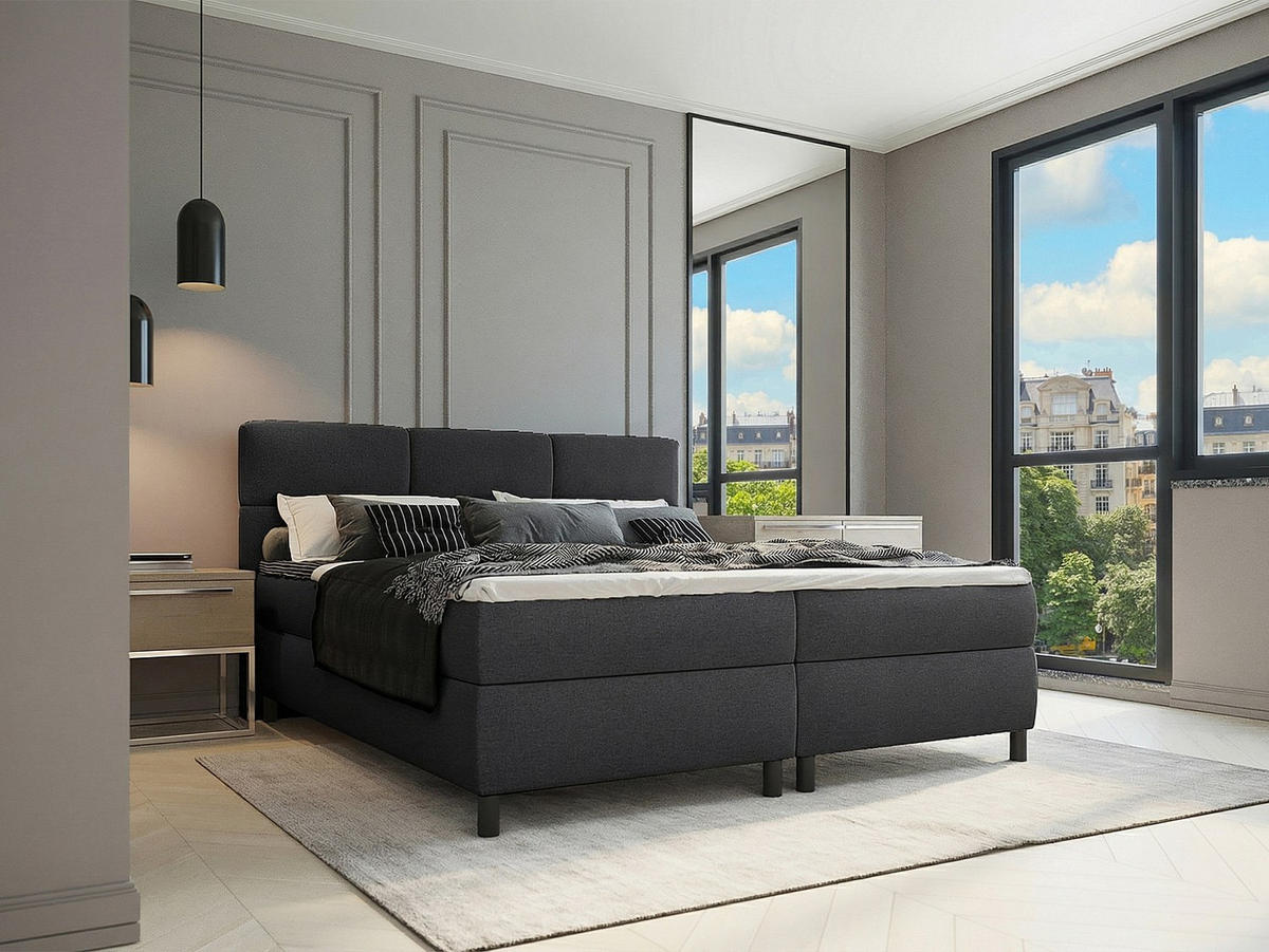 BOXSPRINGBETT - 2 Personen - stoff - anthrazitgrau Lodi - Anthrazit, Textil (90/200cm) - Vente-Unique