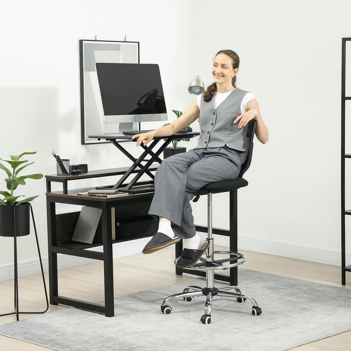 BÜROSTUHL Ergonomischer Schreibtischstuhl mit verstellbarer Fußring Schwarz - Schwarz, Kunststoff (59/126/59cm) - Vinsetto