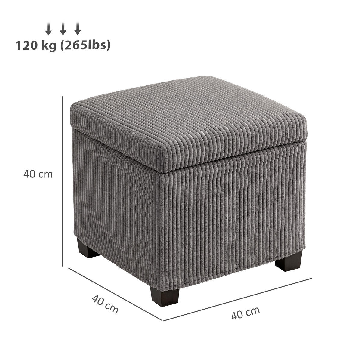 POUF DE-16411 mit Stauraum und Rippenvelours Grau - Grau, Textil (40/40/40cm) - ComfortXL