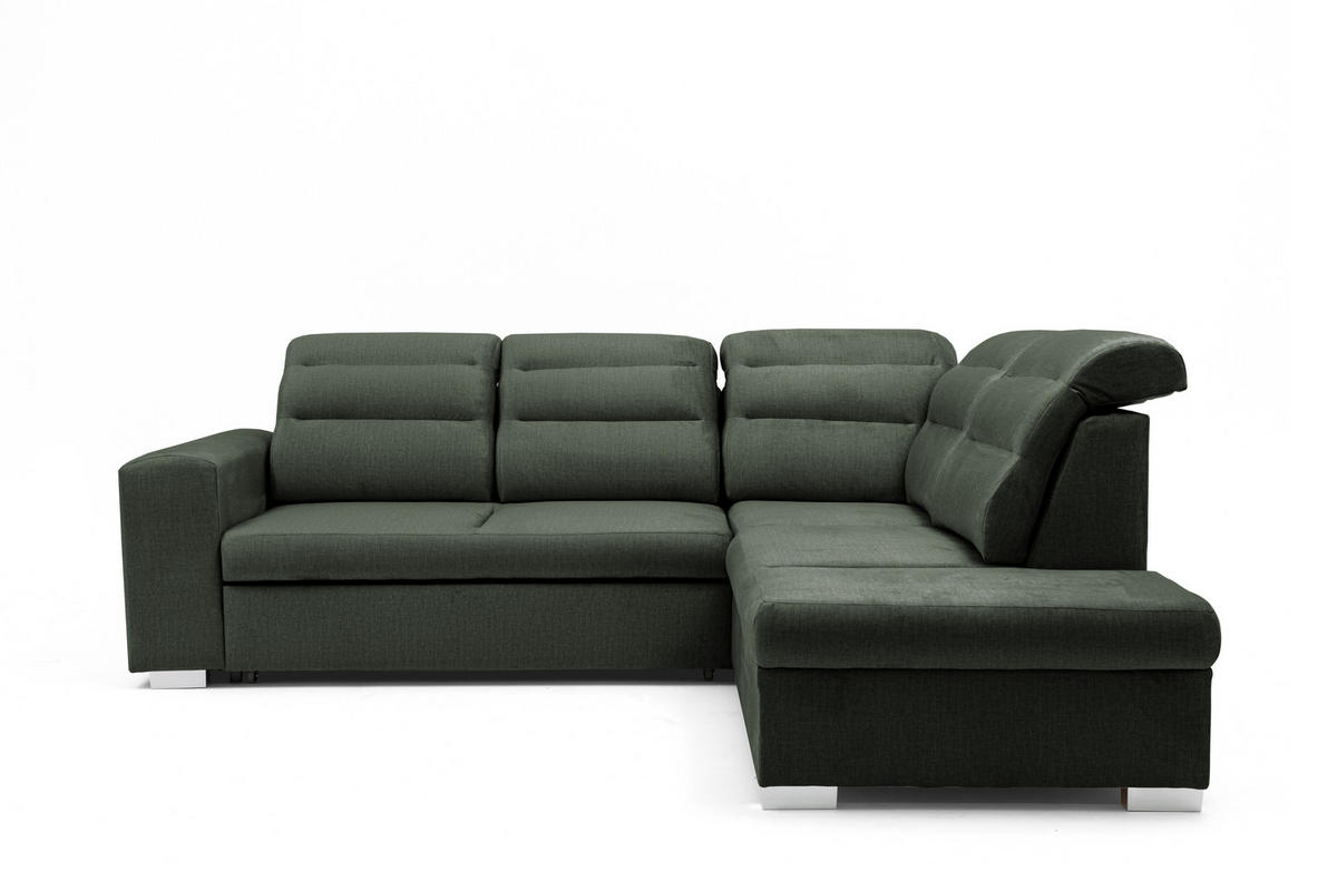 ECKSOFA CLOUD L Rechts mit Schlaffunktion 120x190 Velours Dunkelgrün - Chromfarben/Dunkelgrün, Holz/Kunststoff (260/202cm) - Muffo