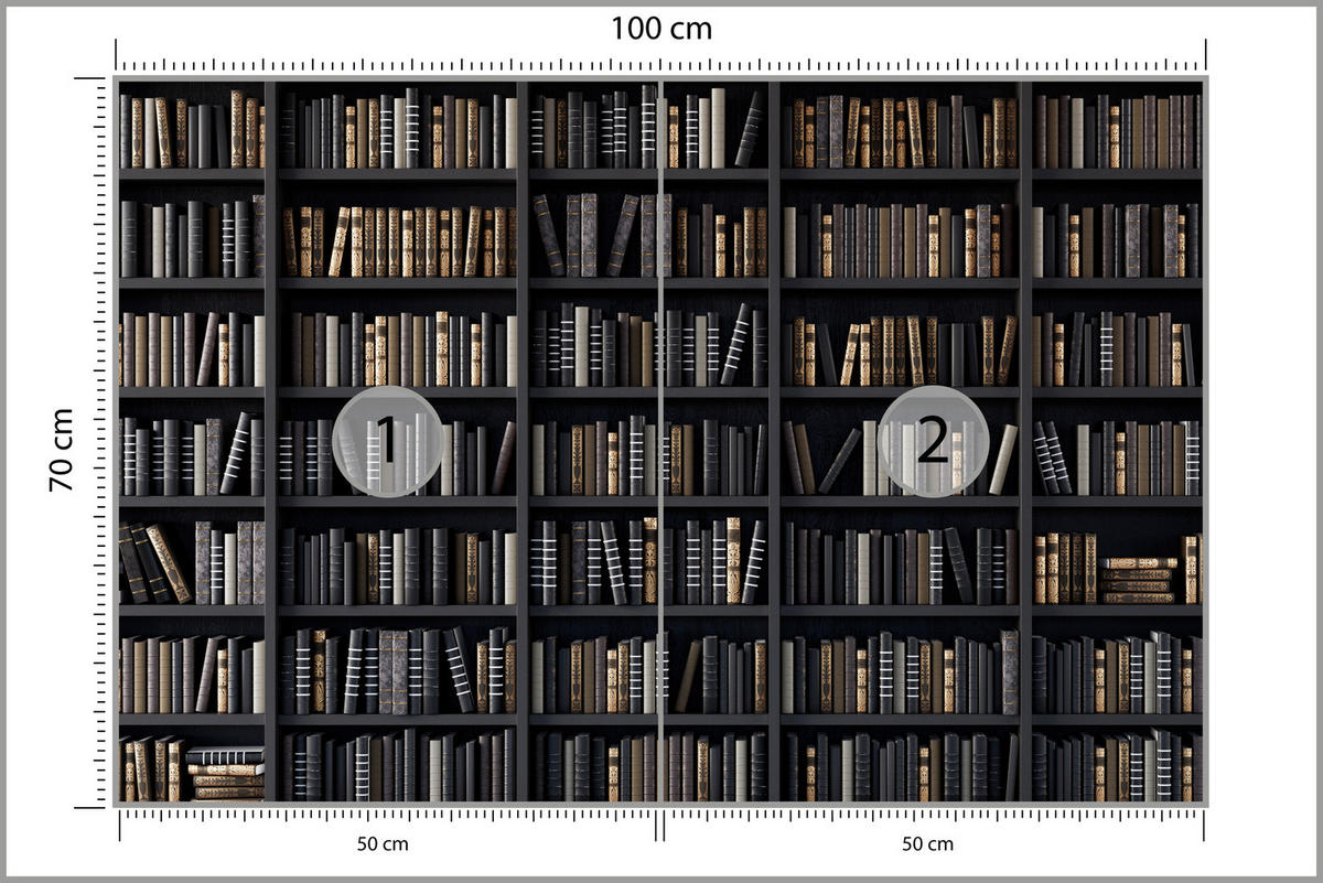 FOTOTAPETE für Büro Bücherregale Bibliothek Literatur 100x70 - Beige/Creme, Papier (100/70cm) - Muralo