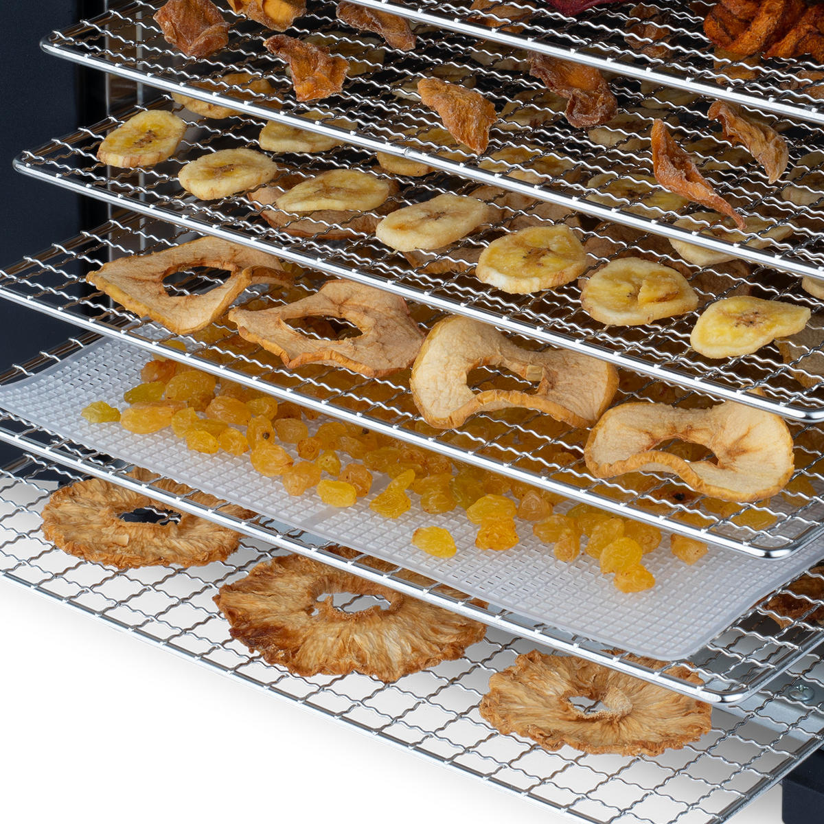 DÖRRAUTOMAT DSY900 Schwarz, 6 herausnehmbare Trocknerplatten, variable Thermostat von 35 ° bis 70 °C, Touchscreen, 650 W - Schwarz/Grau, Metall (34/31.1/45cm) - HKoenig