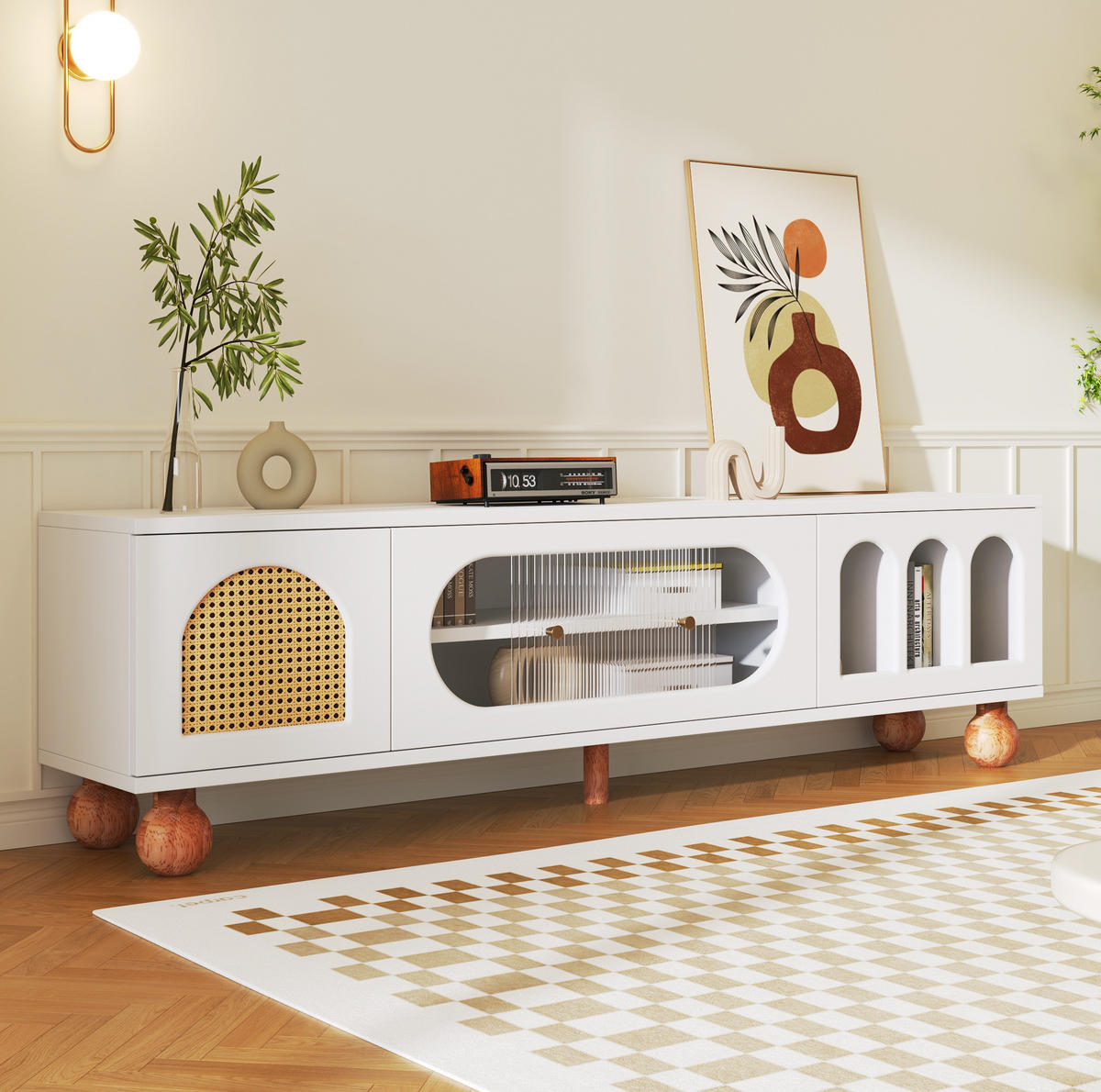 TV-SCHRANK in Weiß mit Glasschiebetür 170/37/47 cm - Weiß, Holzwerkstoff (170/37/47cm) - Redom