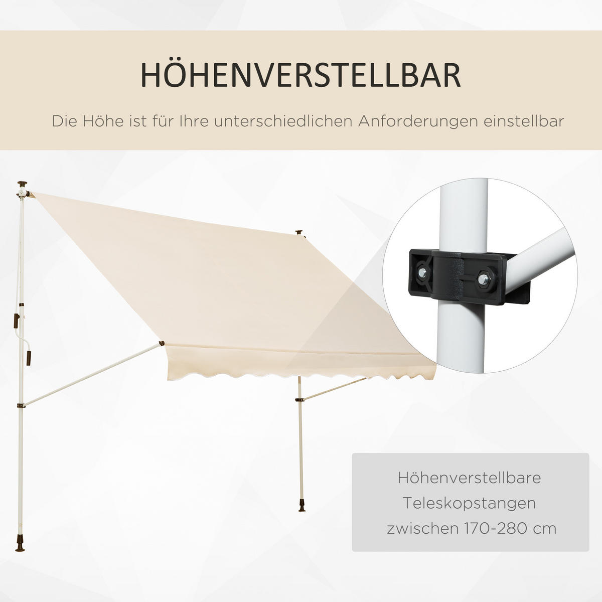 MARKISE, Blau+Weiß, Aluminium, Stahl, Polyester - Beige, Metall (150/280/300cm) - Outsunny