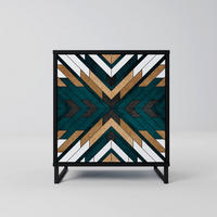 SIDEBOARD ARTISTIC GEOMETRY, Schwarz, 57,5x42x67,5 cm, Schwarze Metall-Rahmenfüße - Multicolor/Schwarz, Holzwerkstoff/Metall (57.5/67.5/42cm) - SpaceRebels