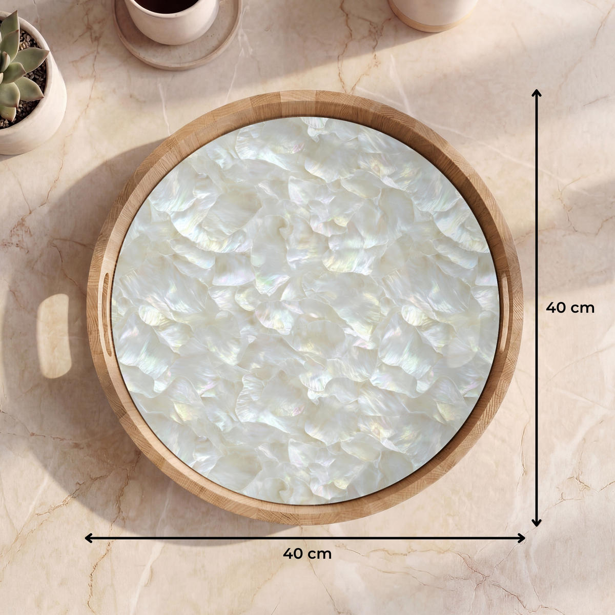 SERVÍROVACÍ PODNOS Perleťový lesk - Bílá - Shell 40x40 cm - bílá, dřevo (40/5/5cm) - OnlyWow