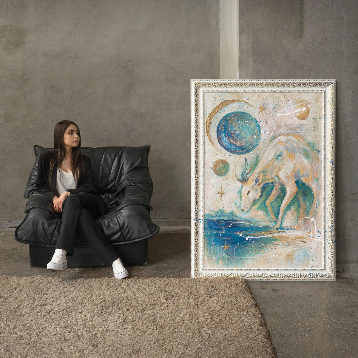 GEMÄLDE Mondwächter Schattenfugenrahmen Weiß 120x80 cm - Weiß, Holz (120/80cm) - YS-art gallery