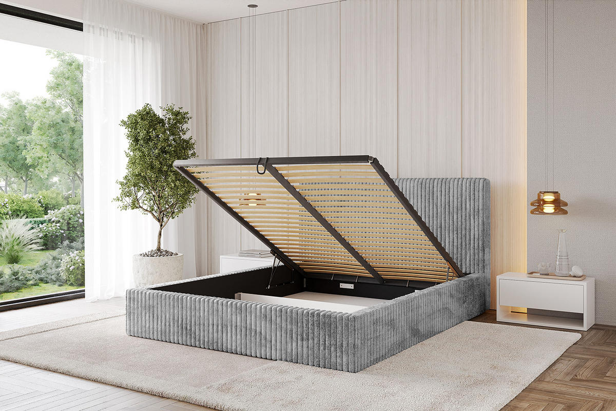 POLSTERBETT mit Bettkasten und Lattenrost, Boxbett ohne Matratze - ALOVA-V1 180x200 Hellgrau - Hellgrau, Holzwerkstoff/Textil (180/200cm) - ALTDECOR