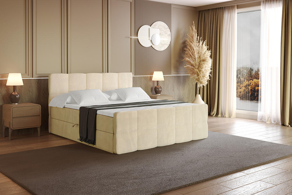 BOXBETT mit Matratze H4 und Lattenrost - LIRO-Z - 120x200 - Beige Monolith - Beige, Holzwerkstoff (120/200cm) - ALTDECOR
