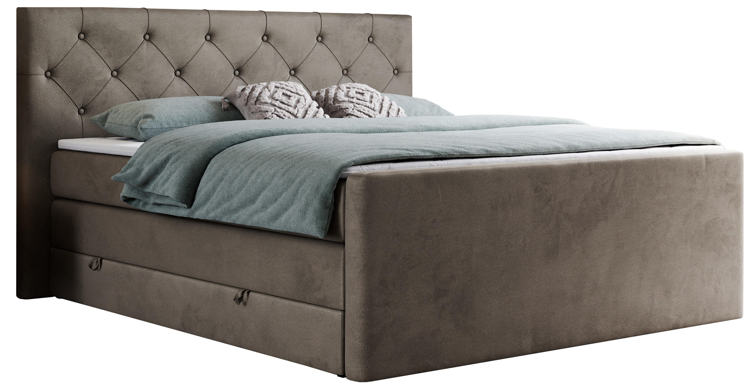 BOXSPRINGBETT KING VELEN 200/200 Braun Velvet - H3 - Braun, Holz/Textil (200/200cm) - MKS