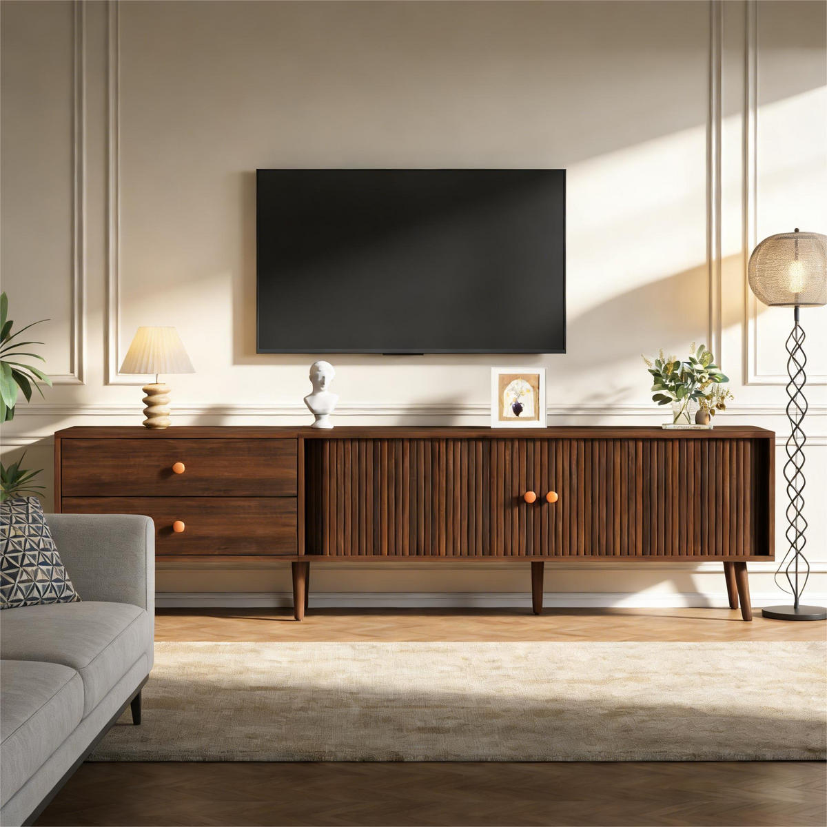 TV-LOWBOARD 180x40x46.5 cm Walnuss 2 Schubladen 2 Türen - Walnussfarben, Holzwerkstoff (40/46.5/180cm) - FLIEKS