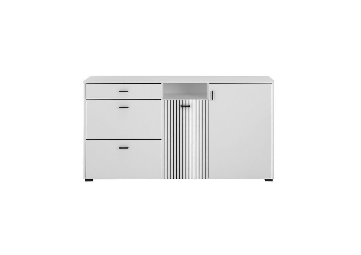 SIDEBOARD M17 Weiß Matt & Schwarz 150/80/42 cm schmal - Weiß, Holzwerkstoff (150/80/42cm) - Livojo